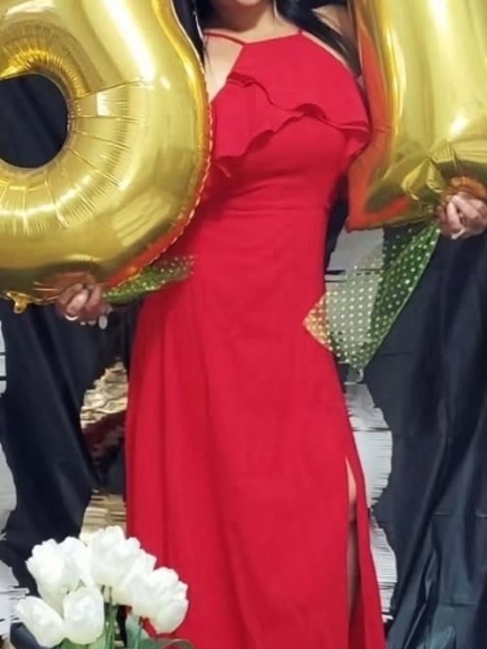 SHEIN Red Ruffle Sleeve Maxi Dress - Picture 6 of 7